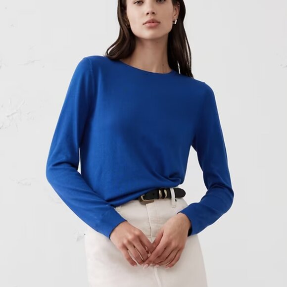 Banana Republic Factory Sweaters - Banana Republic Women's L/S Forever Crewneck Sweater Blue SZ Large Preppy Career